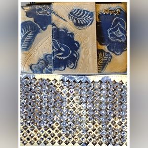 Kippys Small Clutch Or Belt Bag, Crystals, Tooled Leather, Floral, Studs, Blue